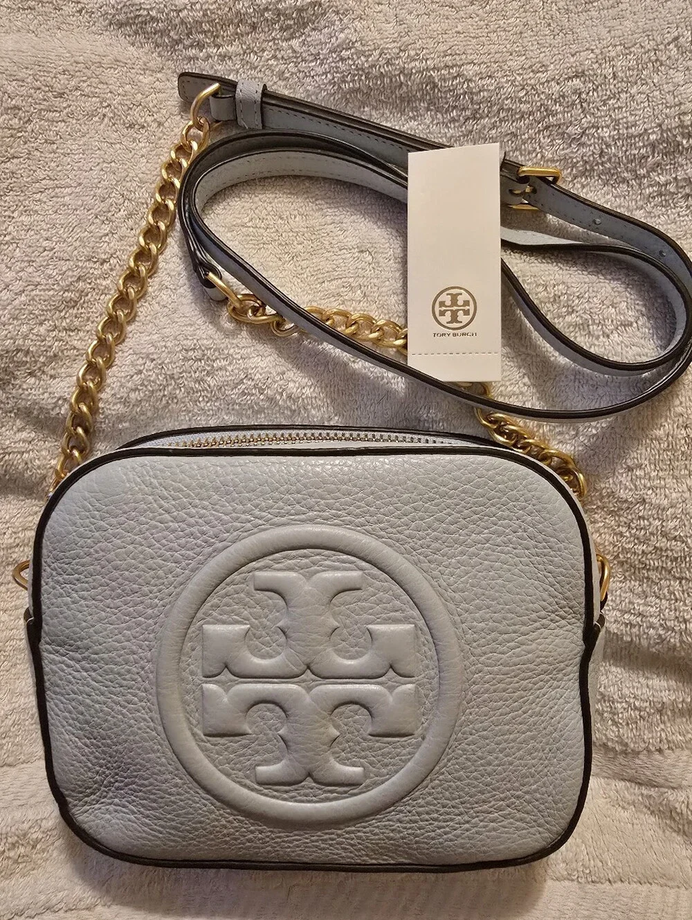 Tory Burch Perry Bombe Mini Pebbled Leather Bag Cloud Blue NWT